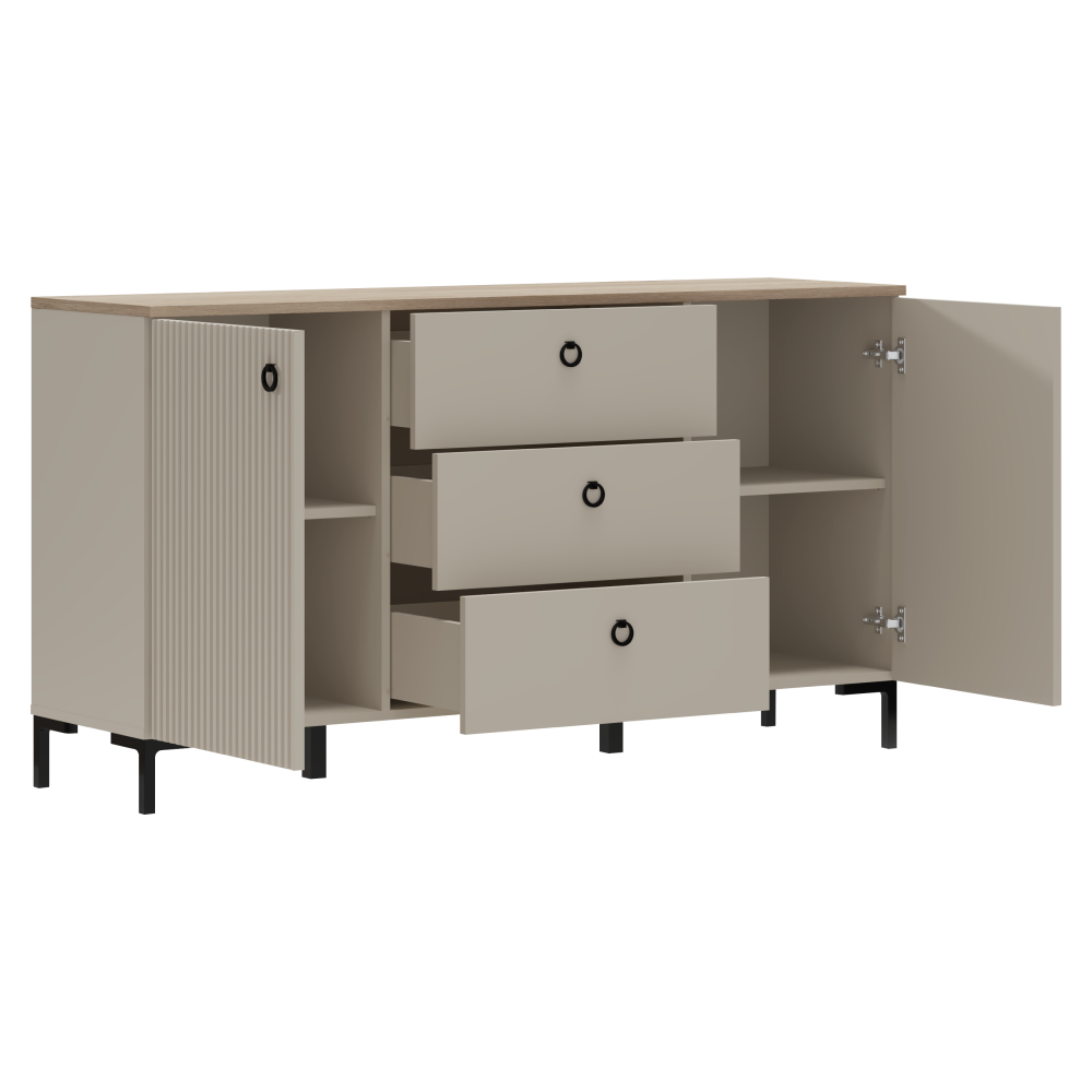 Comodă DOMCA, gri-maro Taupe/silverjack, 2 uși și 3 sertare, 150 cm Kondela