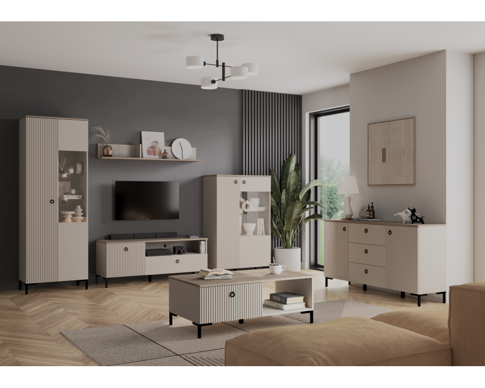 Comodă TV DOMCA, gri-maro Taupe/silverjack, 1 ușă, 135 cm Kondela