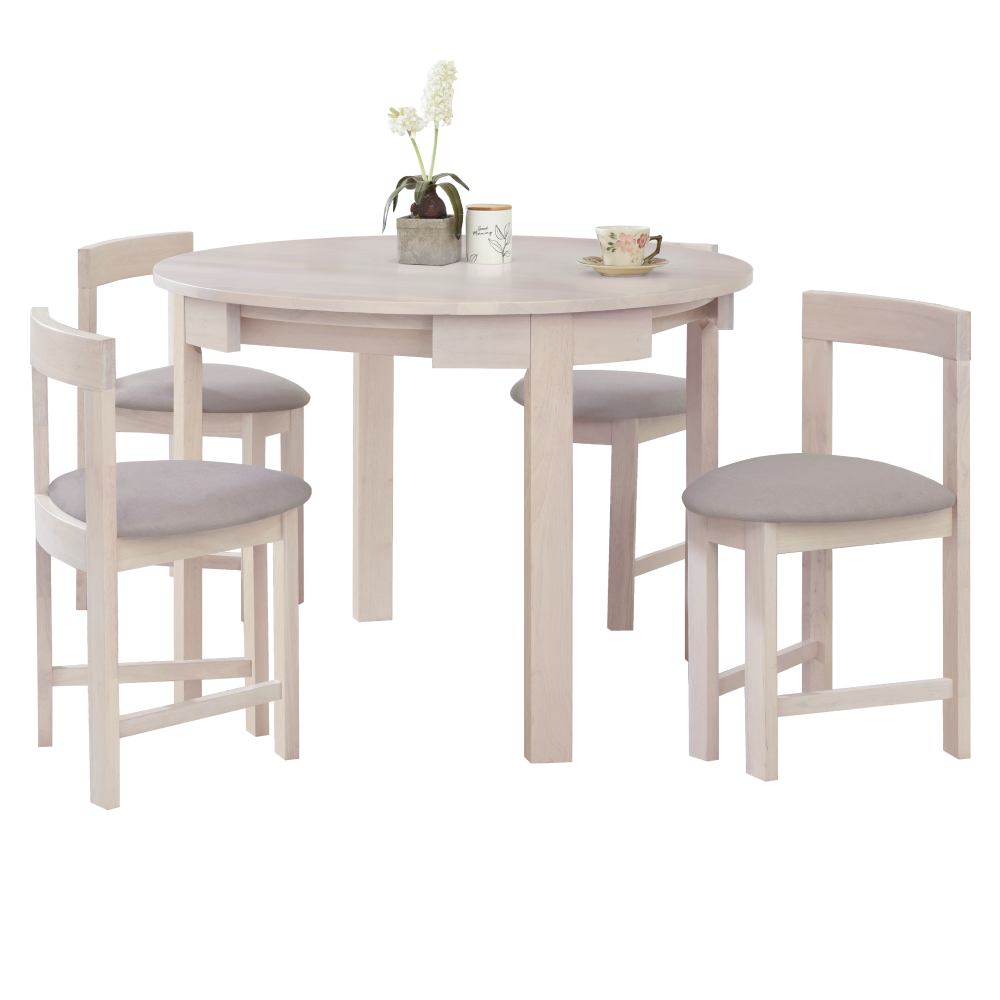 Set de sufragerie 1+4, lemn masiv, alb model lemn /gri-bej, DOMIO Kondela
