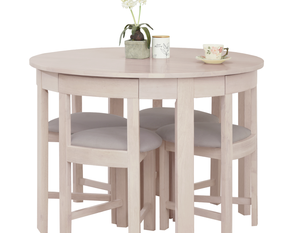 Set de sufragerie 1+4, lemn masiv, alb model lemn /gri-bej, DOMIO Kondela