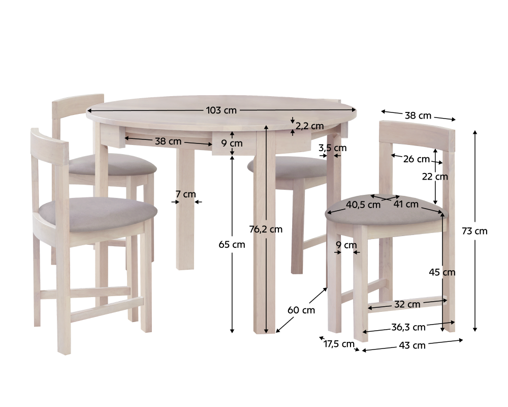 Set de sufragerie 1+4, lemn masiv, alb model lemn /gri-bej, DOMIO Kondela