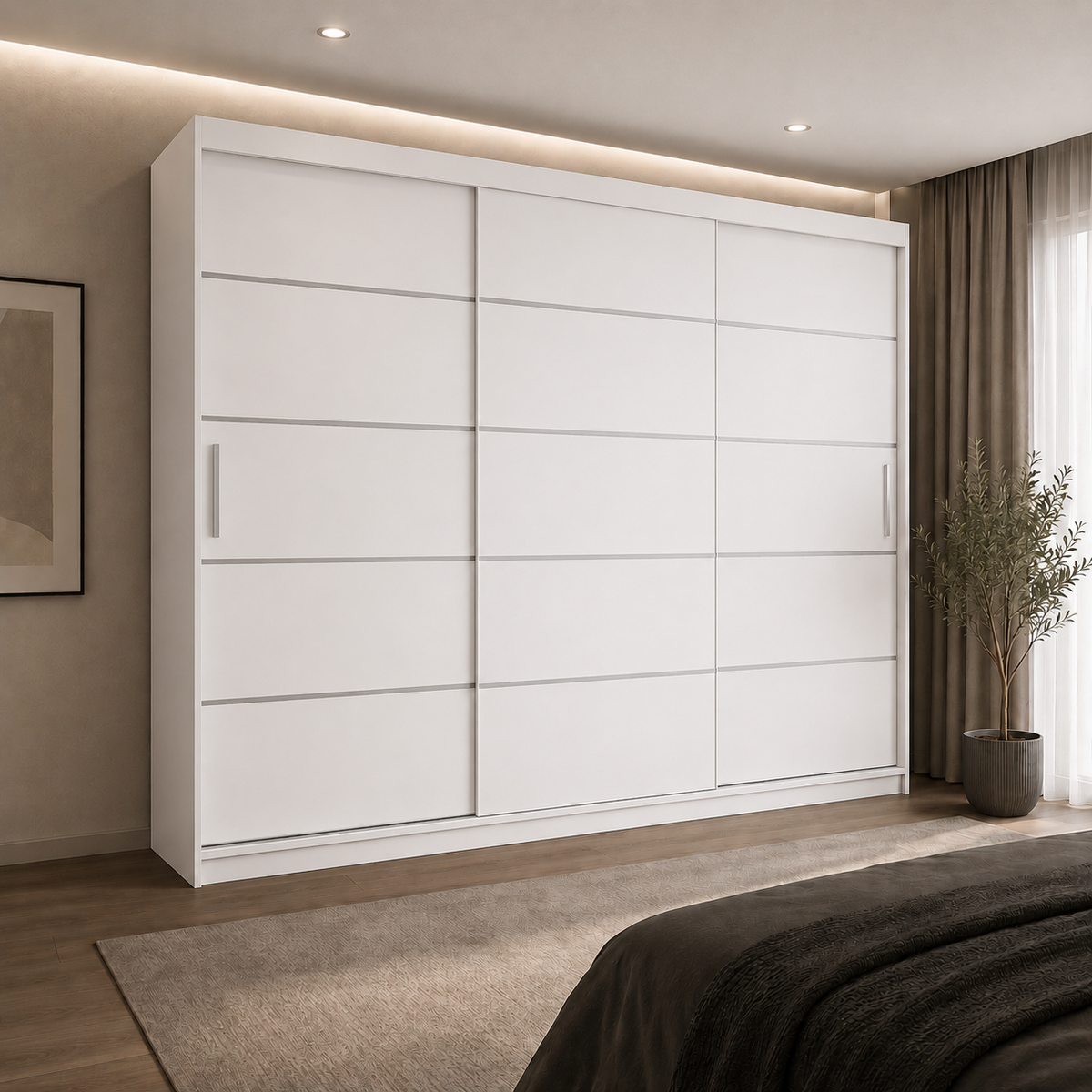 Dressing FIRENZE alb cu uși culisante, cu sau fără oglindă, PAL 18 mm, 240x60x200 cm Fără oglindă Arboteca