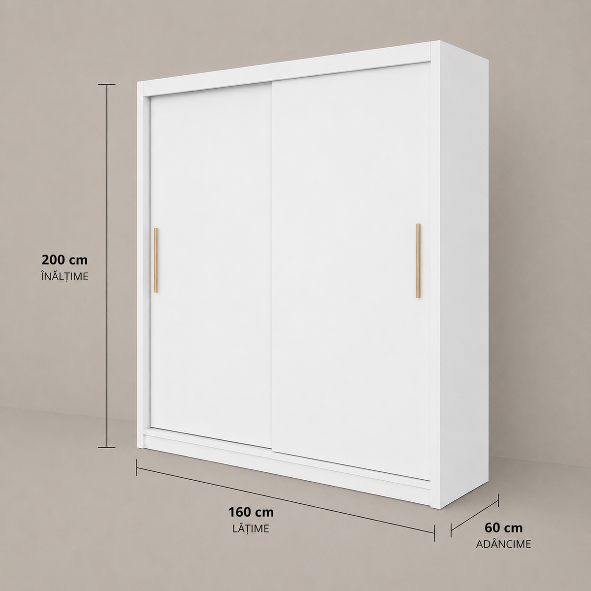 Dressing MENAGGIO alb cu 2 uși culisante, PAL melaminat 18 mm, 160x60x200 cm Arboteca