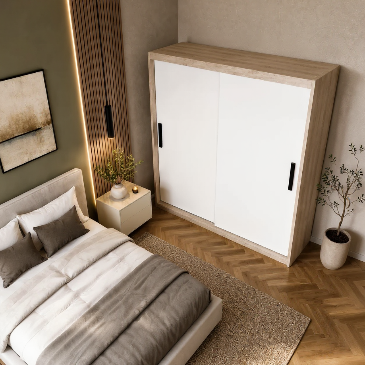 Dressing MENAGGIO cu 2 uși culisante, sonoma și alb, PAL melaminat 18 mm, 160x60x200 cm Arboteca