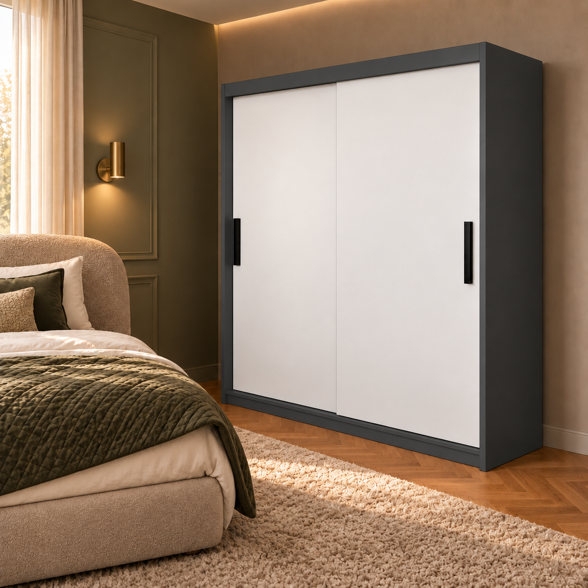 Dressing MENAGGIO cu 2 uși culisante, antracit și alb, PAL melaminat 18 mm, 160x60x200 cm Default Title Arboteca