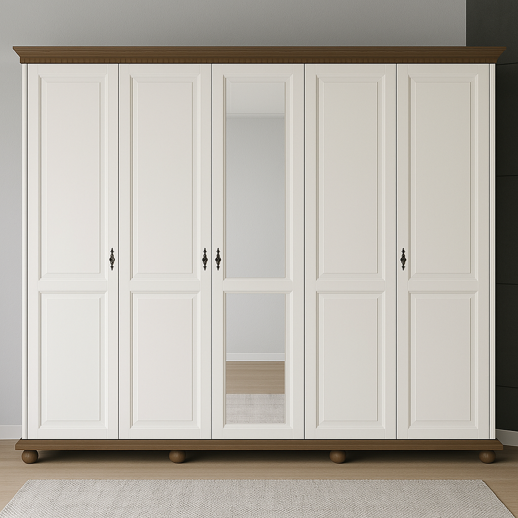 Dulap cu 5 usi Bavaria, Alb-Nuc Arboteca