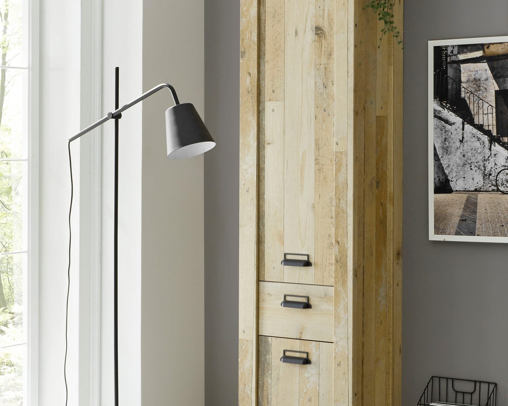 Dulap de depozitare Sherwood 51 × 201 cm, decor lemn rustic, soft-close Arboteca