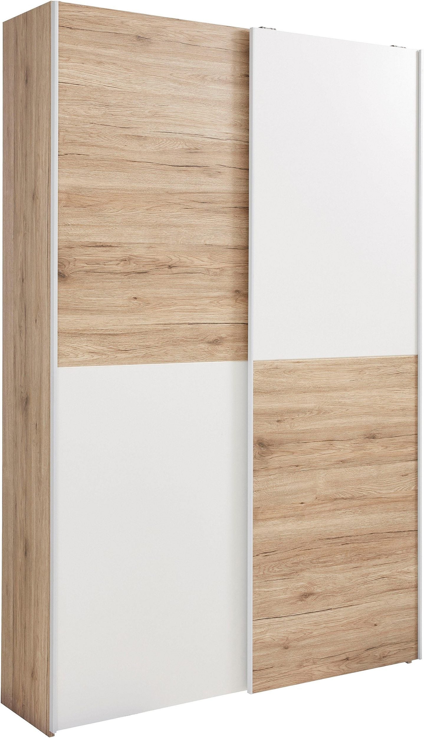 Dulap cu usi glisante Heimo , Alb-Stejar , 125 cm latime , 38 cm adancime Arboteca