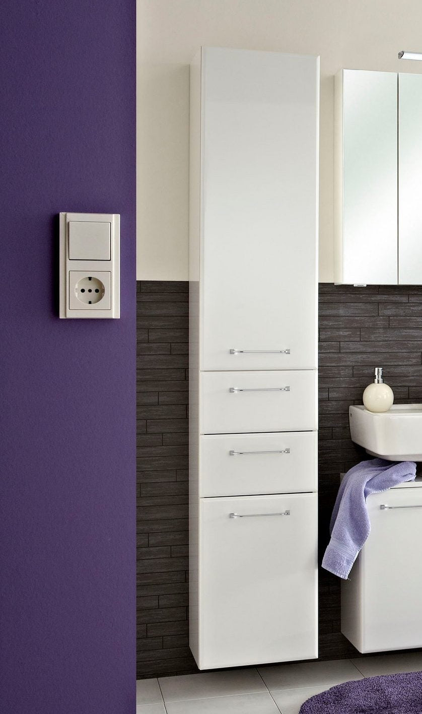 Dulap înalt de baie Quickset Pelipal, 185.5 cm inaltime, Alb lucios Arboteca