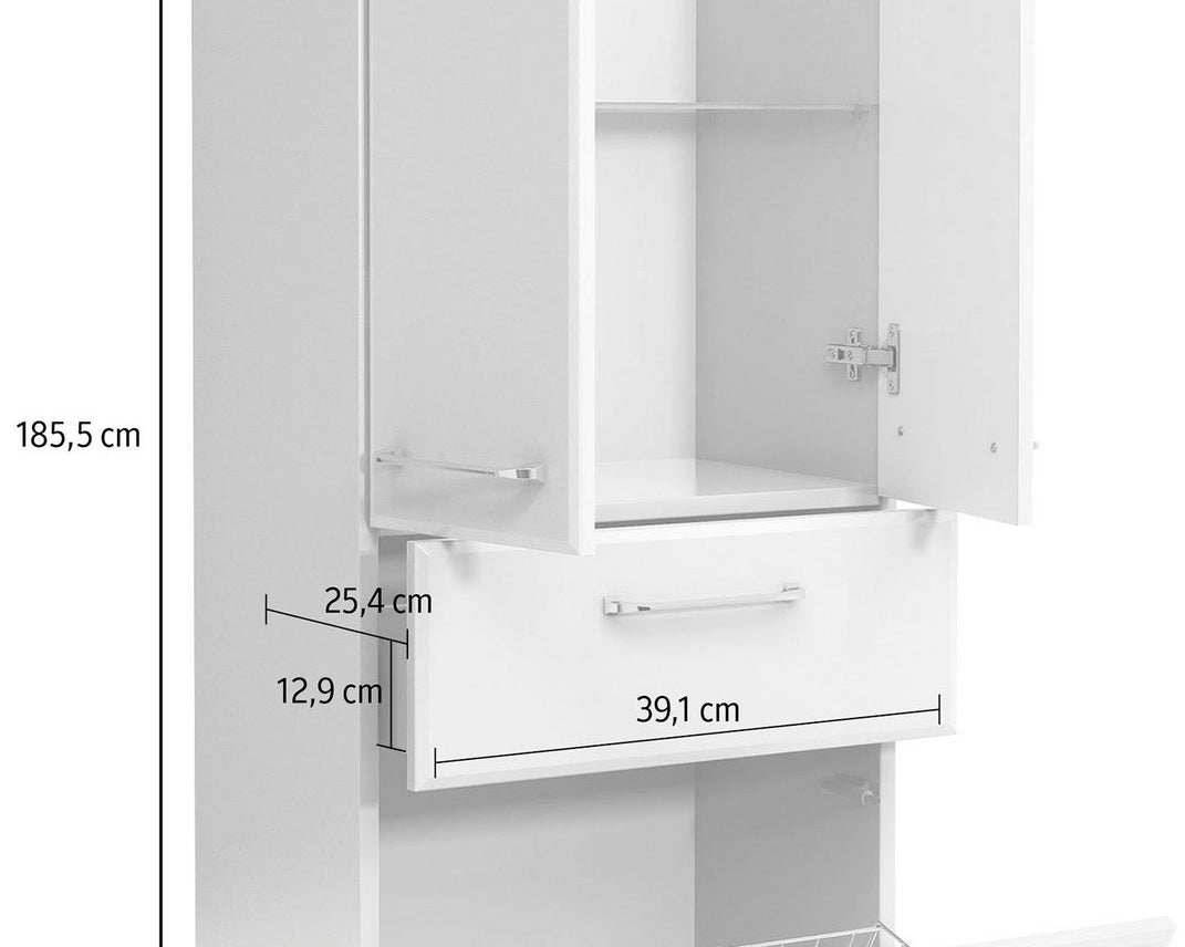 Dulap de baie Quickset , cos pentru rufe integrat , Alb lucios , 50 cm latime Arboteca