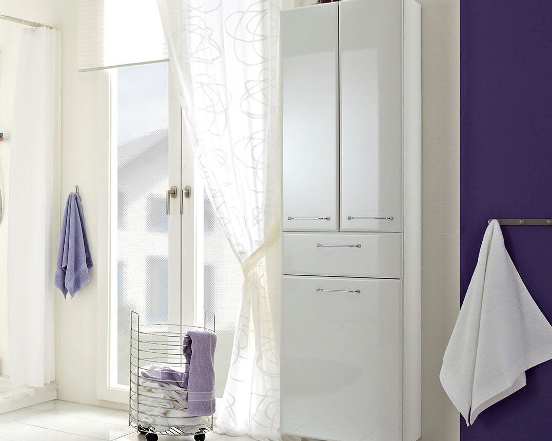 Dulap de baie Quickset , cos pentru rufe integrat , Alb lucios , 50 cm latime Arboteca