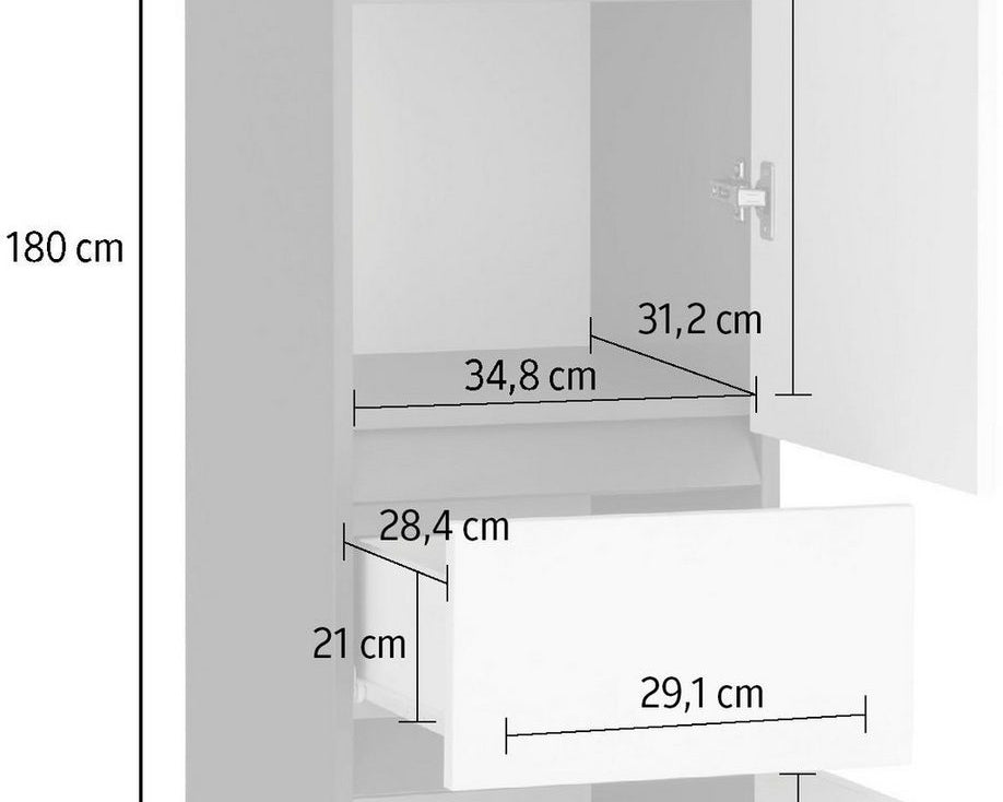 Dulap inalt de baie Wisla din PAL, design fara manere, gri-stejar Arboteca