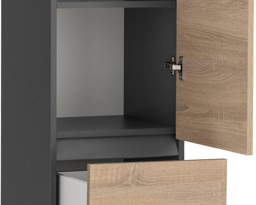 Dulap inalt de baie Wisla din PAL, design fara manere, gri-stejar Arboteca