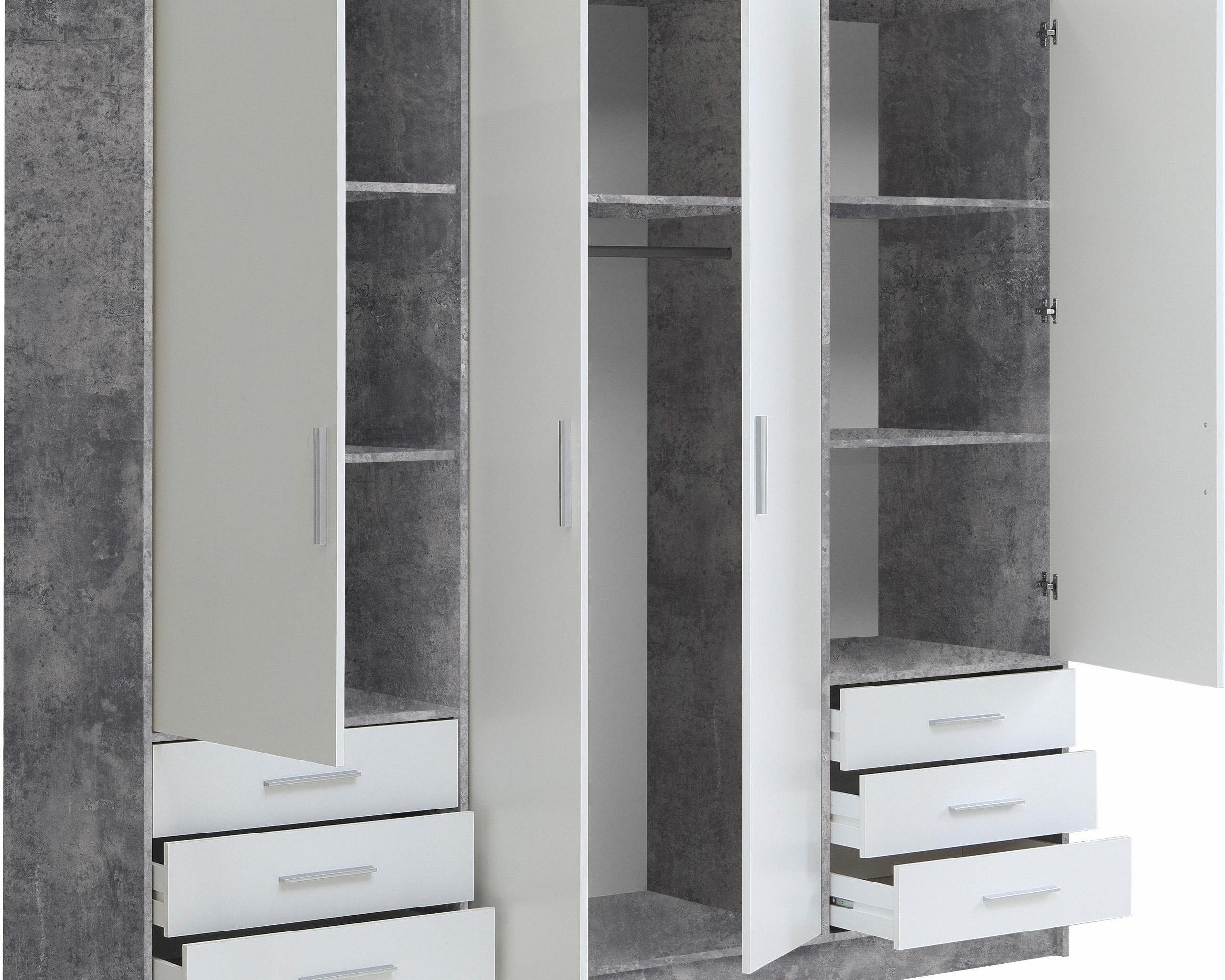 Dulap cu patru usi Jupiter , Alb-Gri , 207 cm latime Arboteca