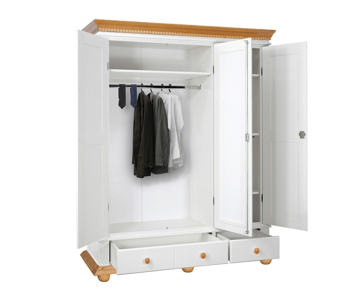 Dulap din lemn masiv cu trei usi Bavaria, Alb-Natur Arboteca