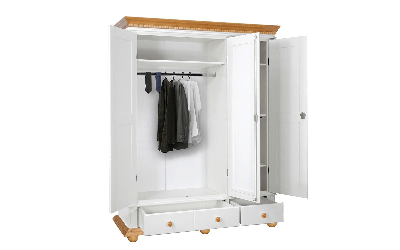 Dulap din lemn masiv cu trei usi Bavaria, Alb-Natur Arboteca