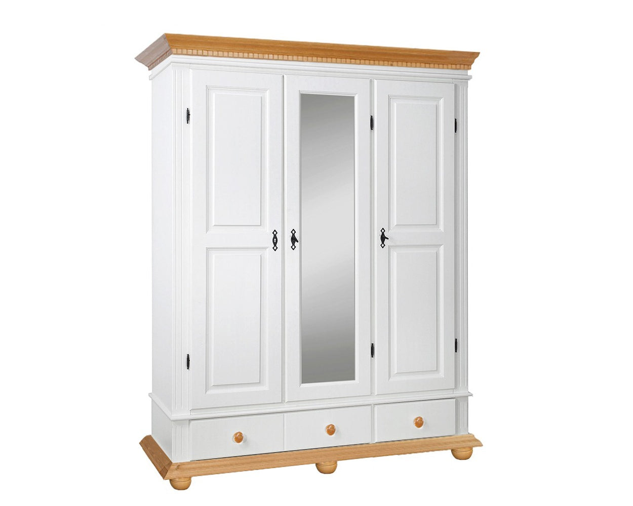 Dulap din lemn masiv cu trei usi Bavaria, Alb-Natur Arboteca