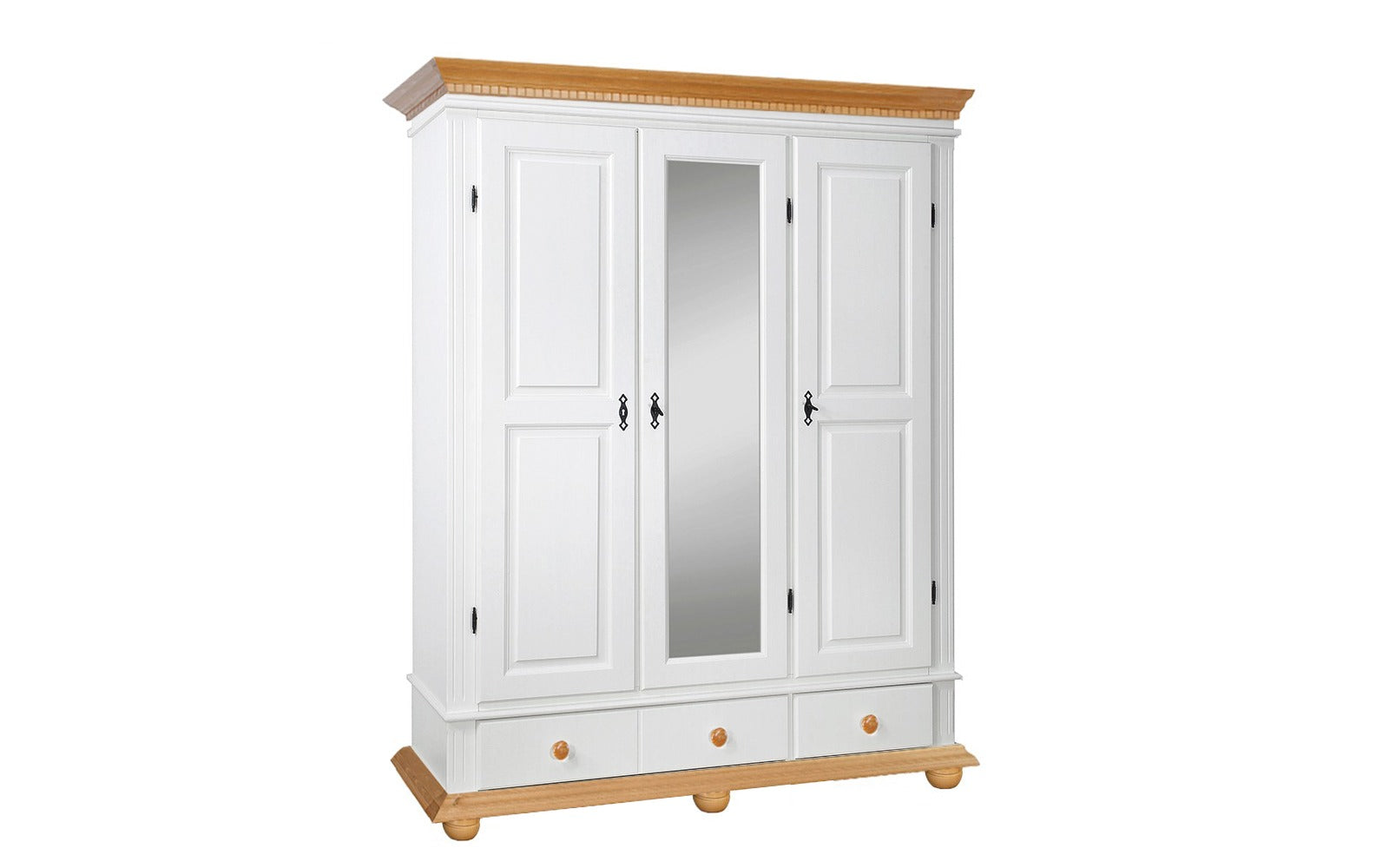 Dulap din lemn masiv cu trei usi Bavaria, Alb-Natur Arboteca