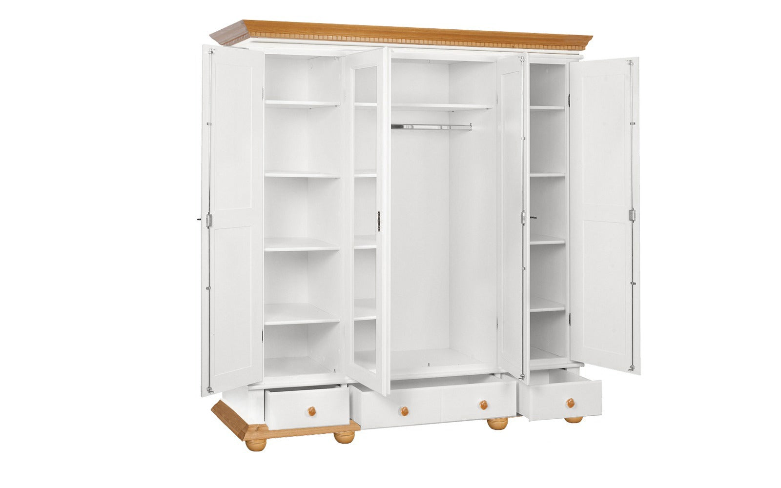 Dulap cu patru usi Bavaria din lemn masiv, Alb-Natur Arboteca