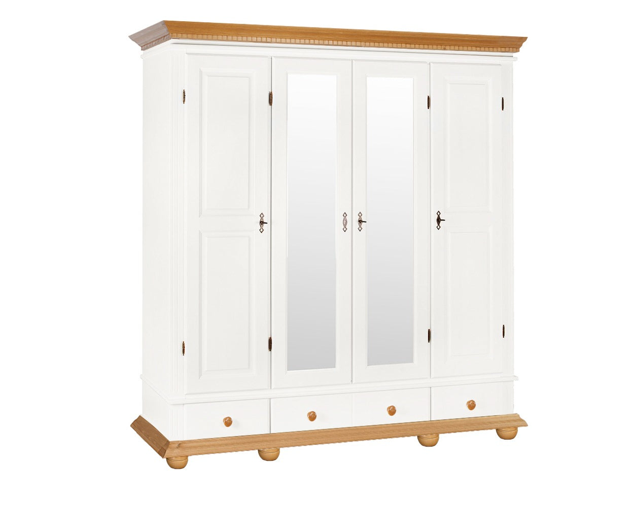 Dulap cu patru usi Bavaria din lemn masiv, Alb-Natur Arboteca