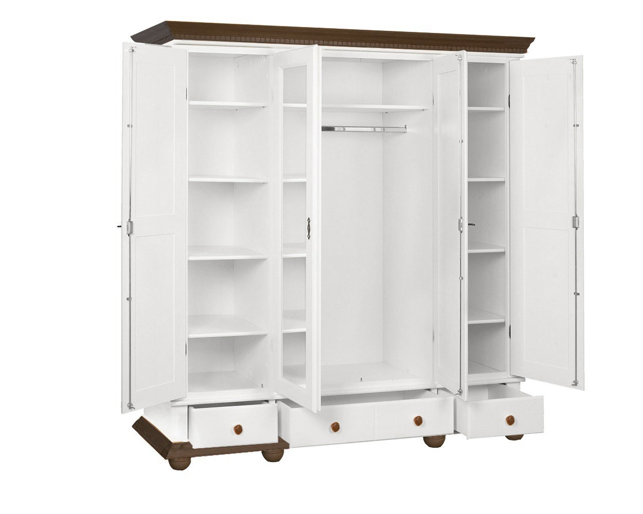 Dulap cu patru usi Bavaria din lemn masiv, Alb-Nuc Arboteca