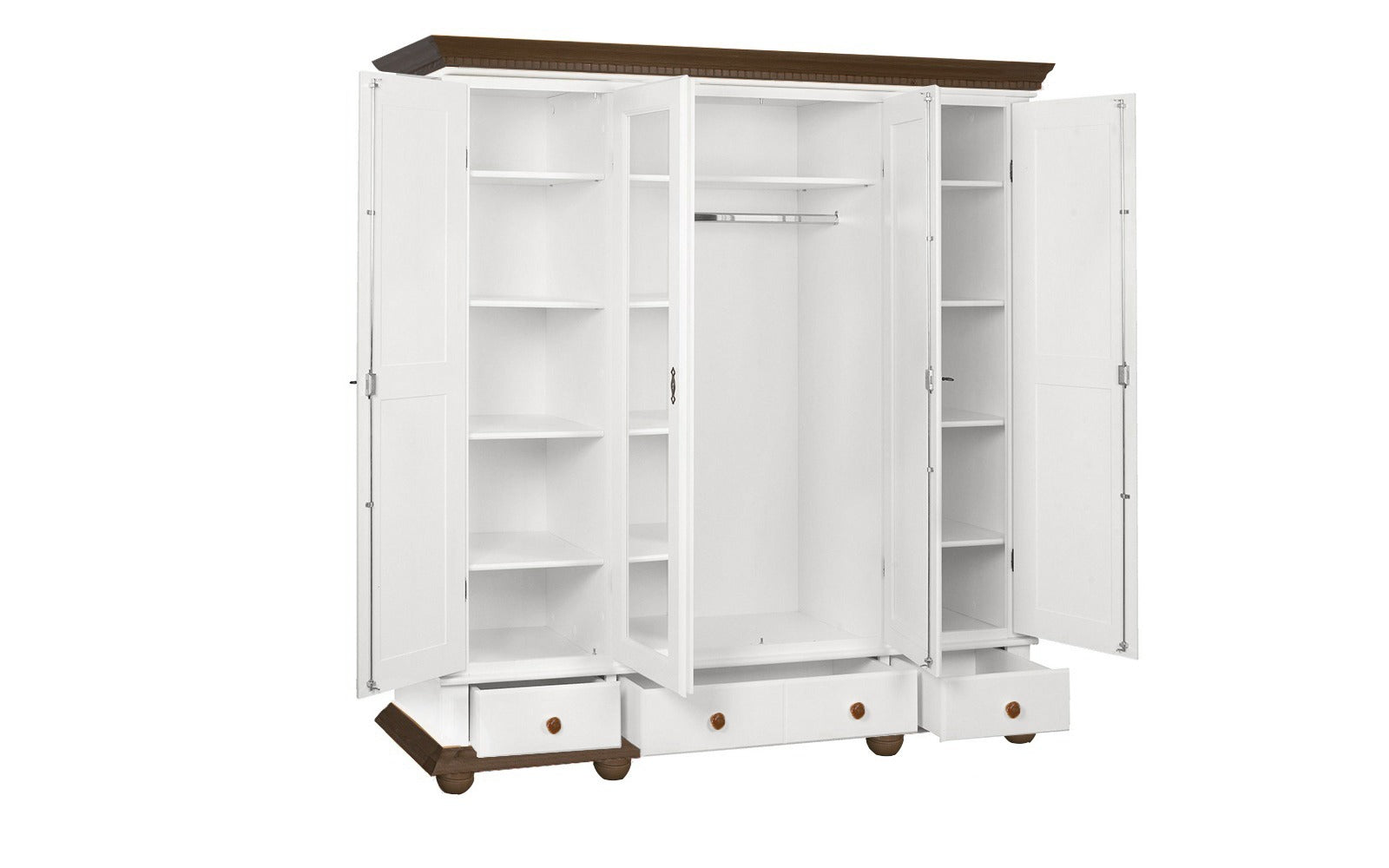 Dulap cu patru usi Bavaria din lemn masiv, Alb-Nuc Arboteca