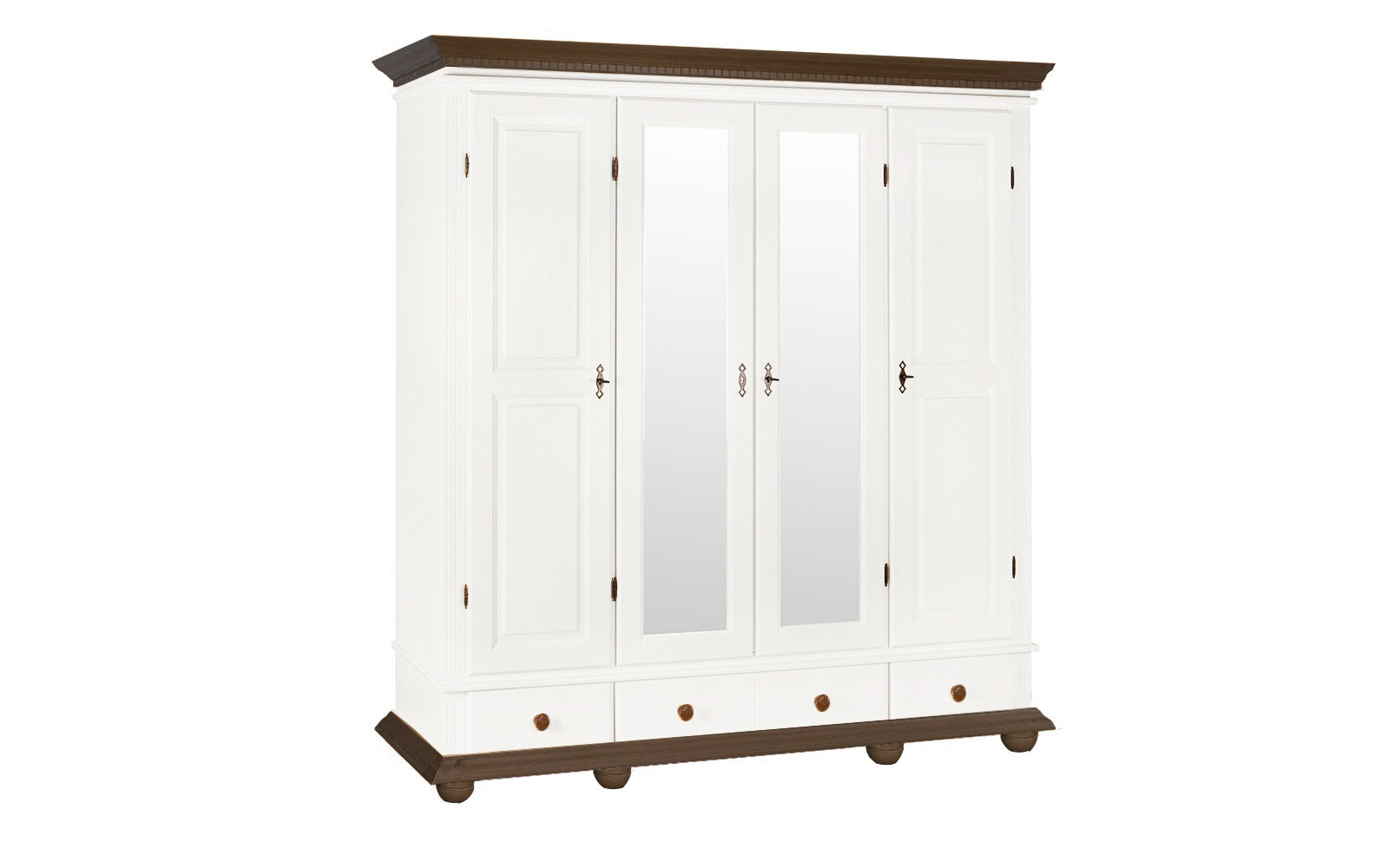 Dulap cu patru usi Bavaria din lemn masiv, Alb-Nuc Arboteca