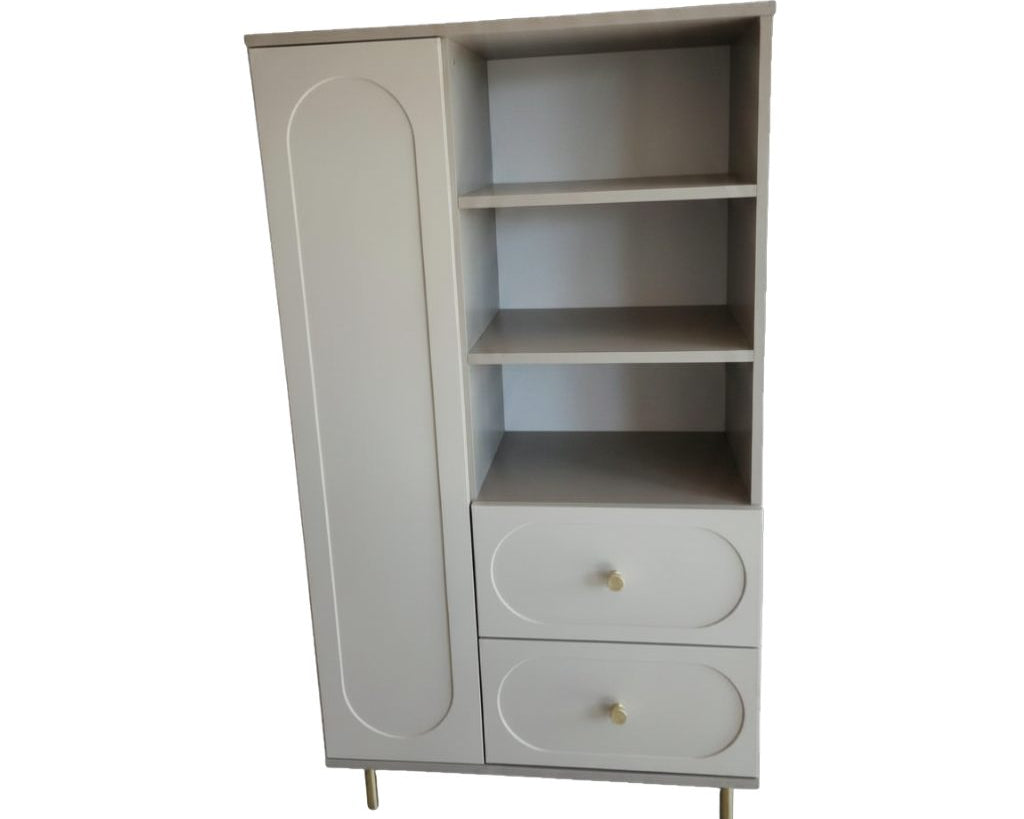Dulap living CORTONA cu 1 ușă, 2 sertare și polițe deschise, MDF frezat oval, cașmir-bazalt, 80x40x150 cm Arboteca