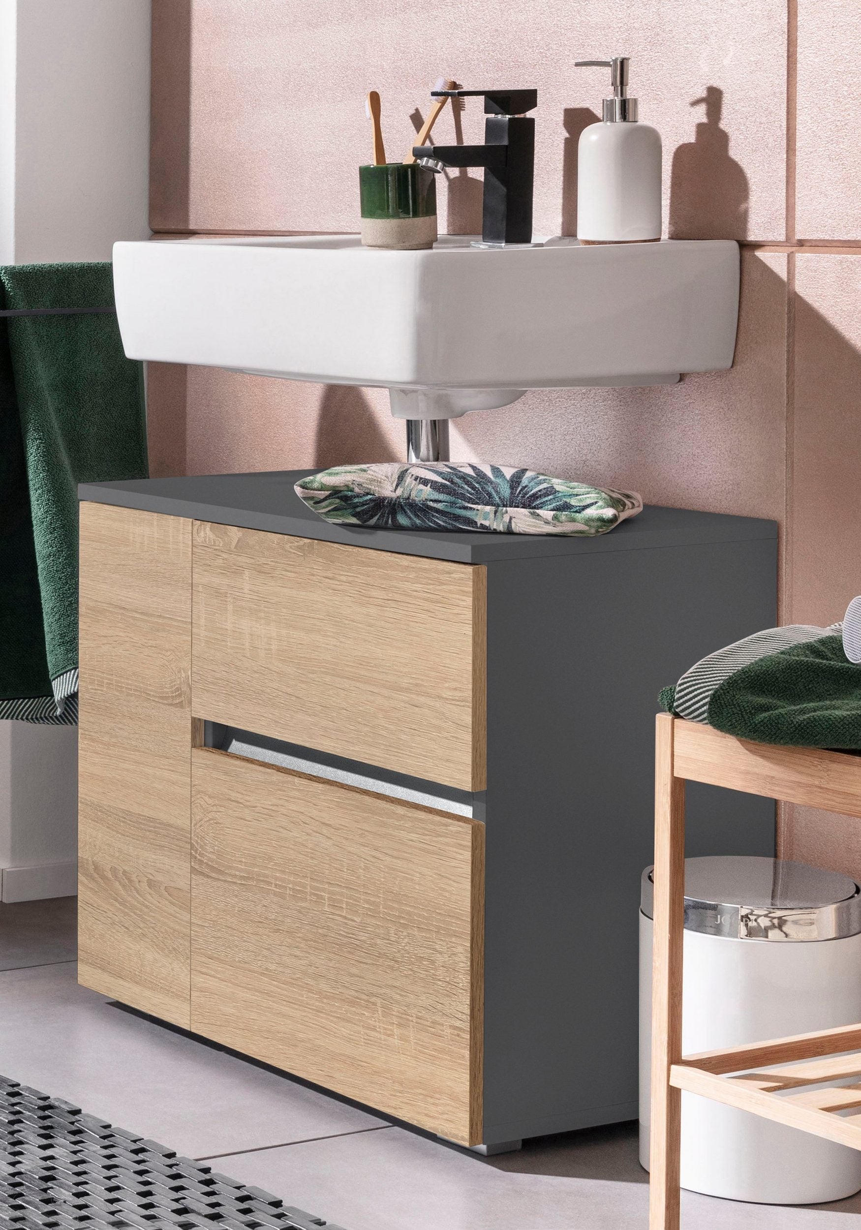 Comoda pentru baie Wisla, 60 cm, Gri-Stejar Arboteca