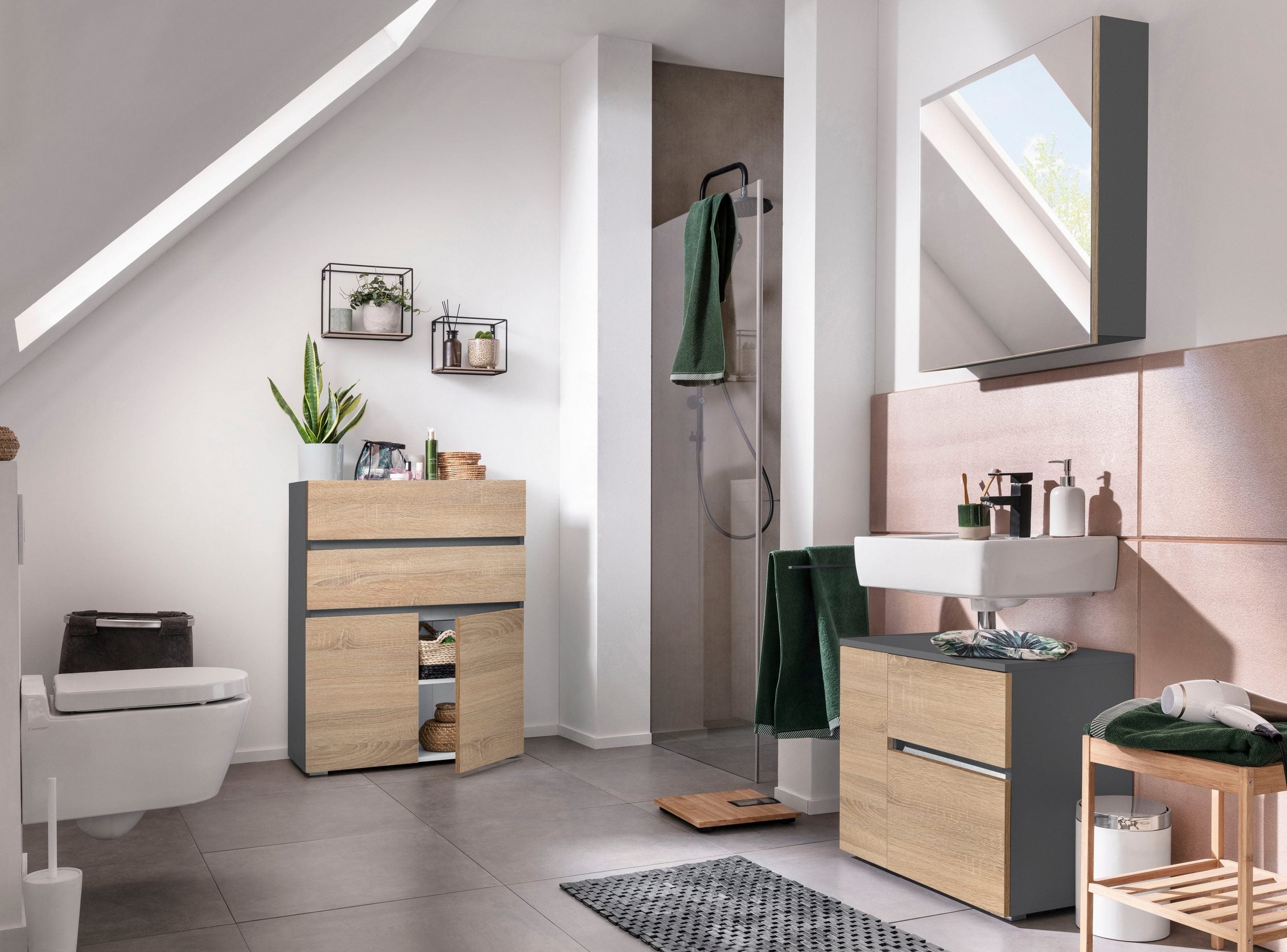 Comoda pentru baie Wisla, 60 cm, Gri-Stejar Arboteca