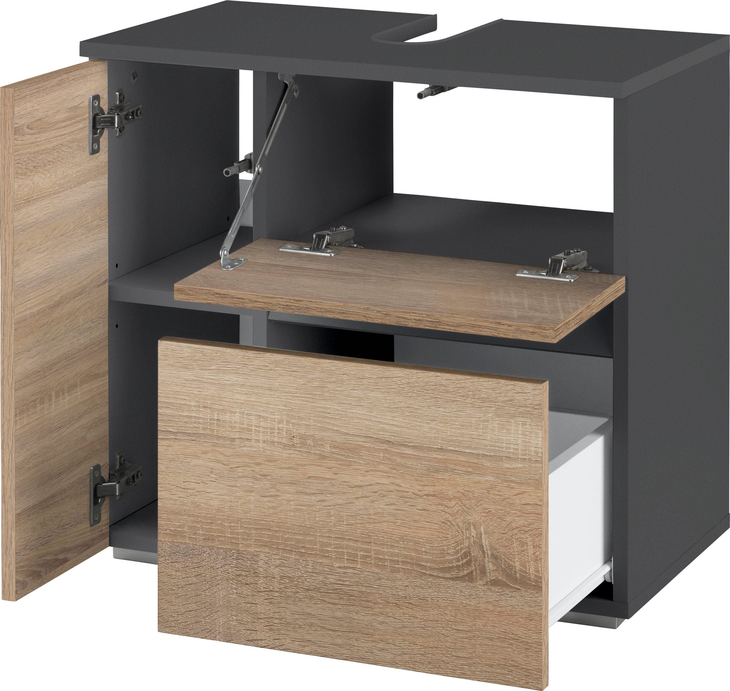 Comoda pentru baie Wisla, 60 cm, Gri-Stejar Arboteca