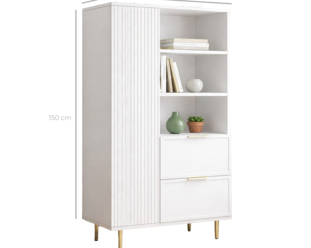 Dulap PORTOFINO alb cu ușă, poliță deschisă și 2 sertare, MDF frezat vopsit, 80x40x150 cm Arboteca