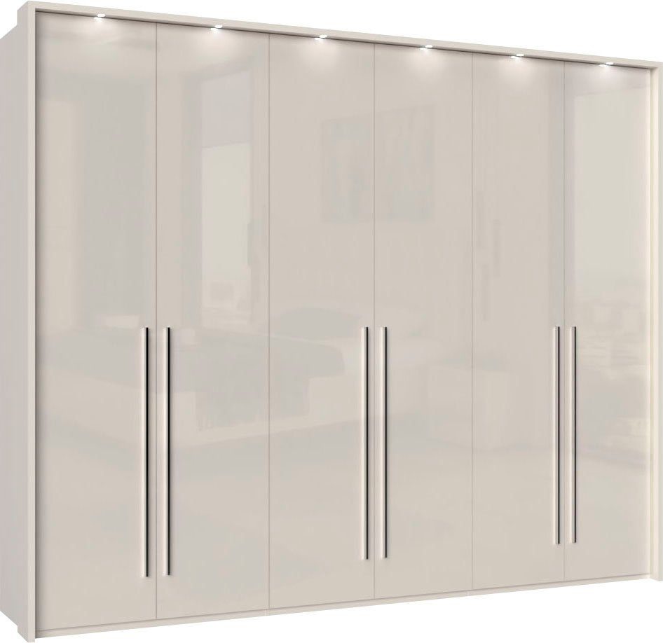 Dulap 6 uși Piano, crem lucios, ramă LED, 270 cm lățime Arboteca