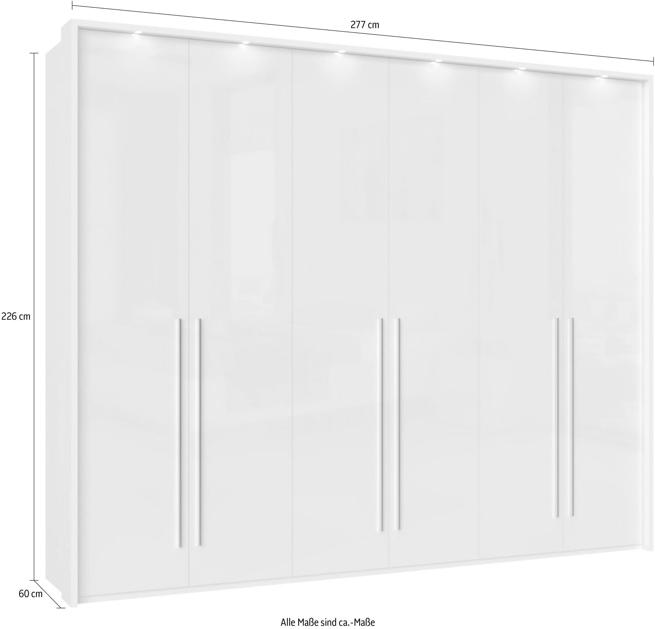 Dulap 6 uși Piano, crem lucios, ramă LED, 270 cm lățime Arboteca
