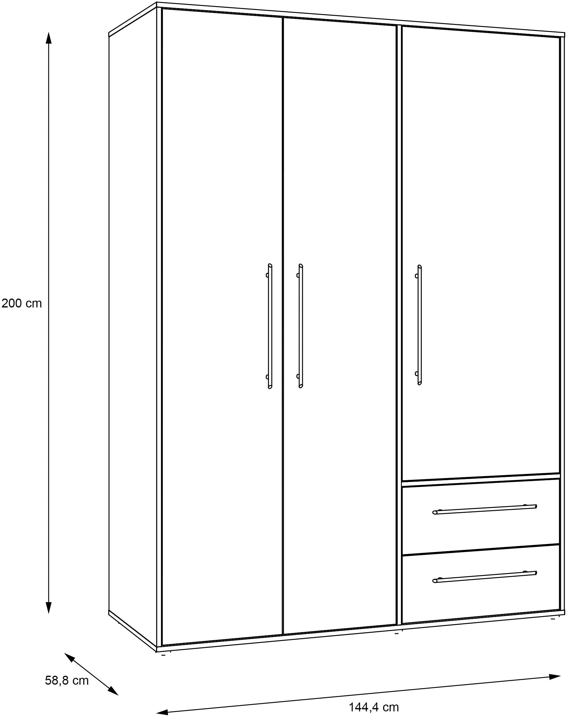 Dulap cu trei usi Tendency, Alb-Stejar, 144.4 cm latime Arboteca