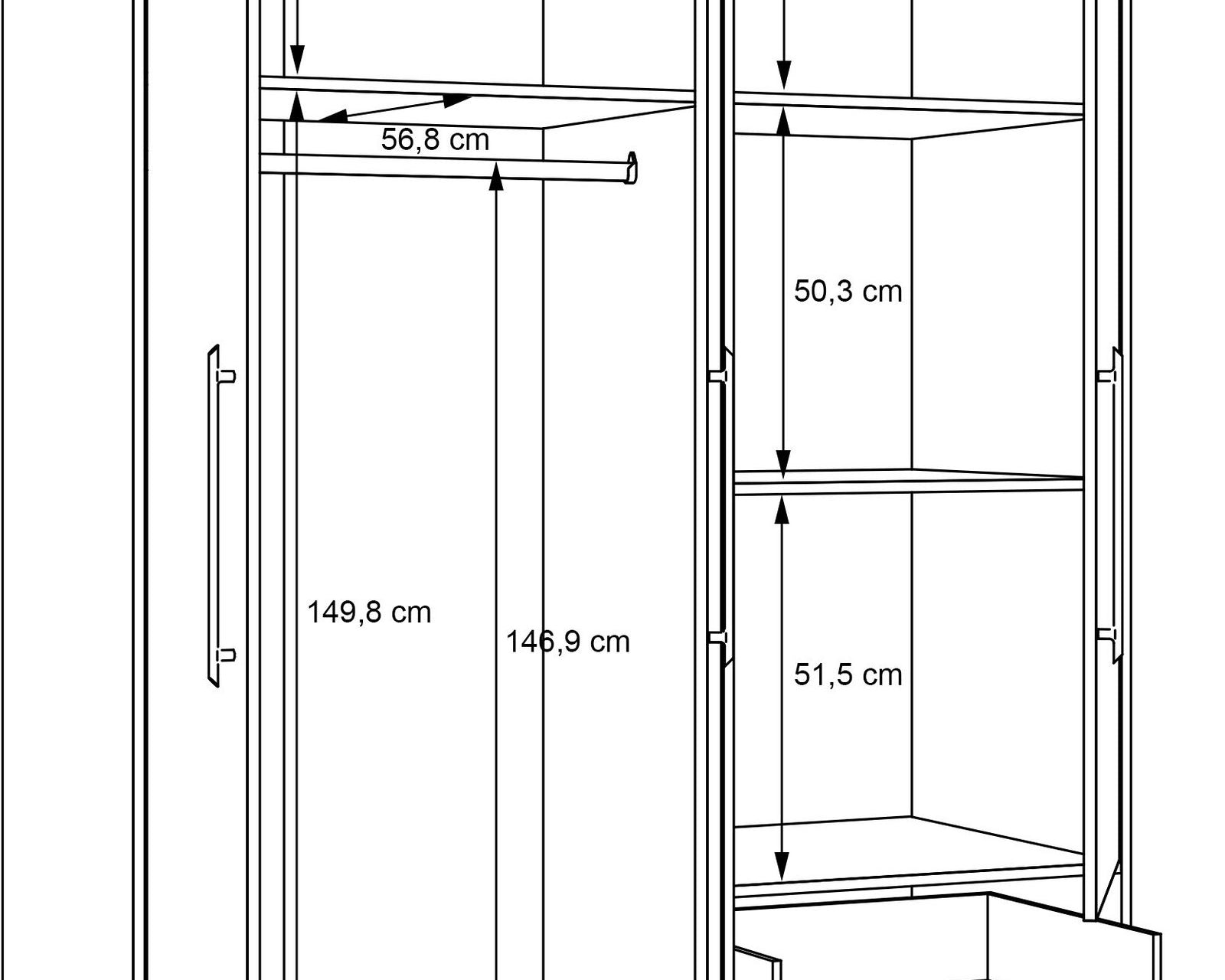 Dulap PAL Tendency, 3 usi, dormitor, Alb-Stejar, 144.4 cm latime Arboteca