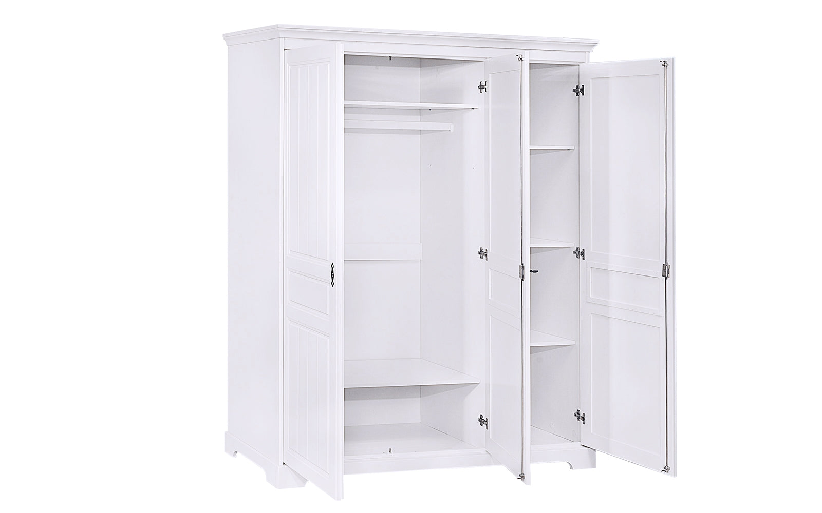 Set dormitor lemn masiv Ariana, 4 piese - pat, dulap 3 uși, comodă, 2 noptiere, alb Arboteca