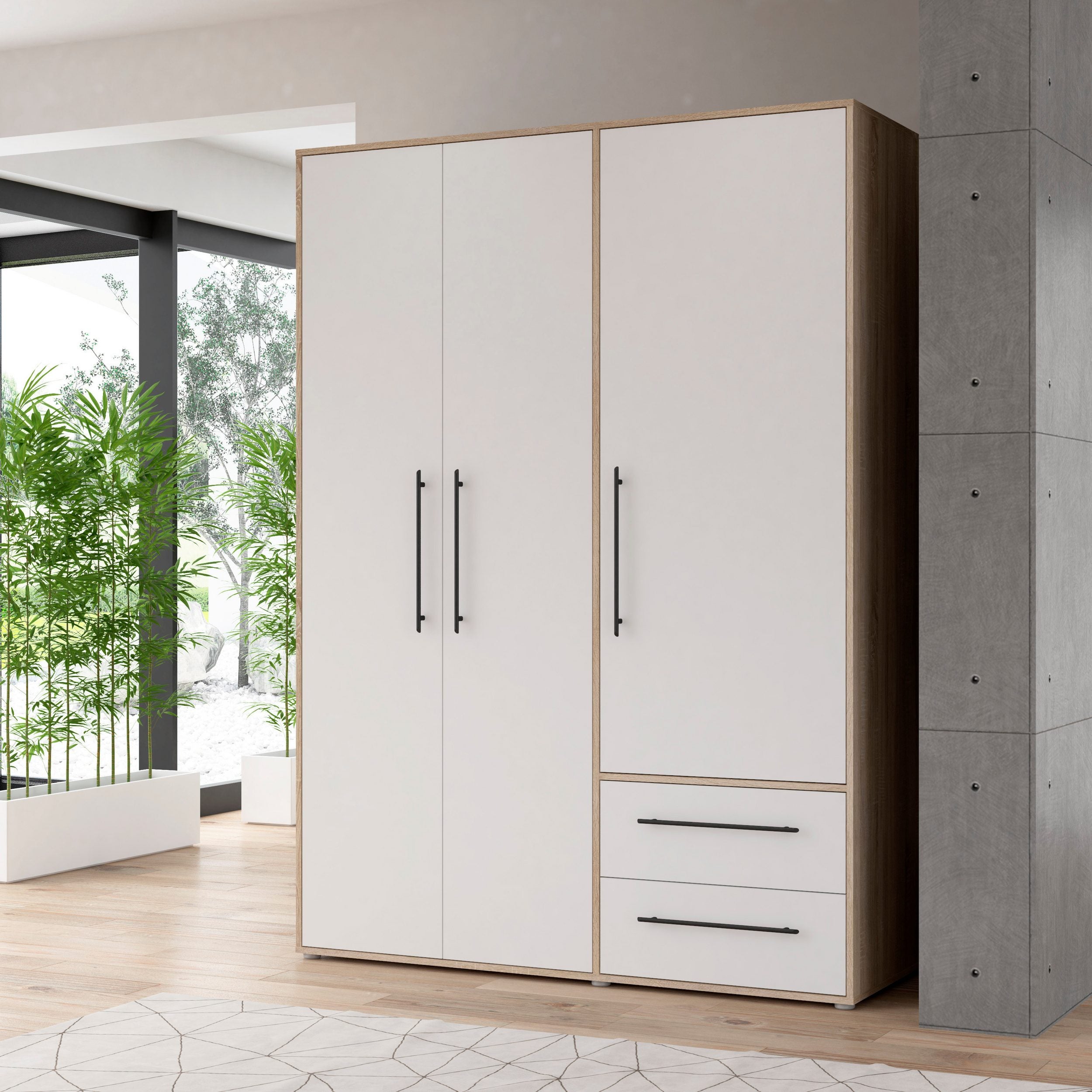 Dulap cu trei usi Tendency, Alb-Stejar, 144.4 cm latime Arboteca