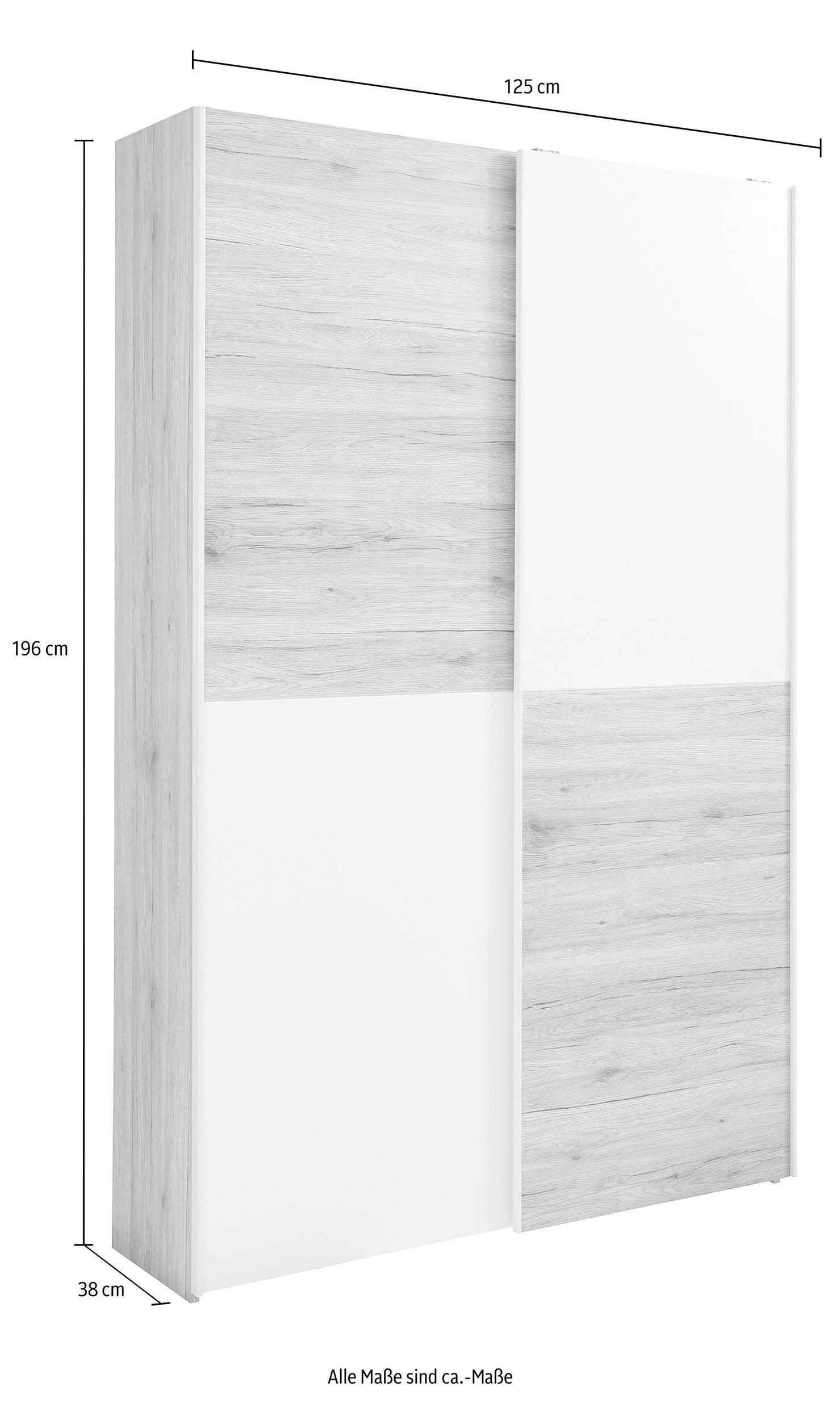 Dulap cu usi glisante Heimo , Alb-Stejar , 125 cm latime , 38 cm adancime Arboteca