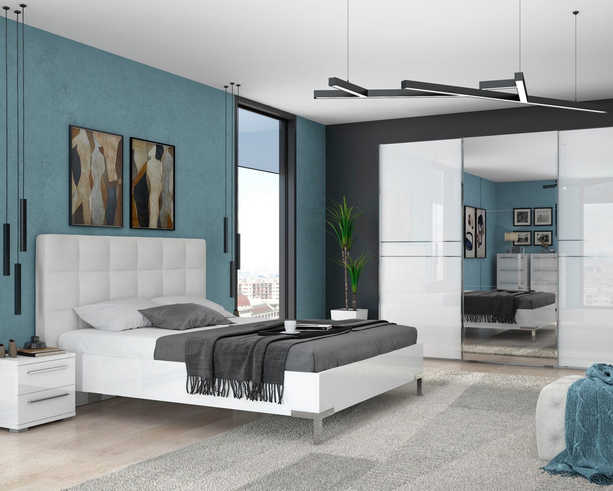 Dulap cu usi glisante Piano vopsit UV, lucios, cu functie de inchidere soft, 272 cm latime Arboteca