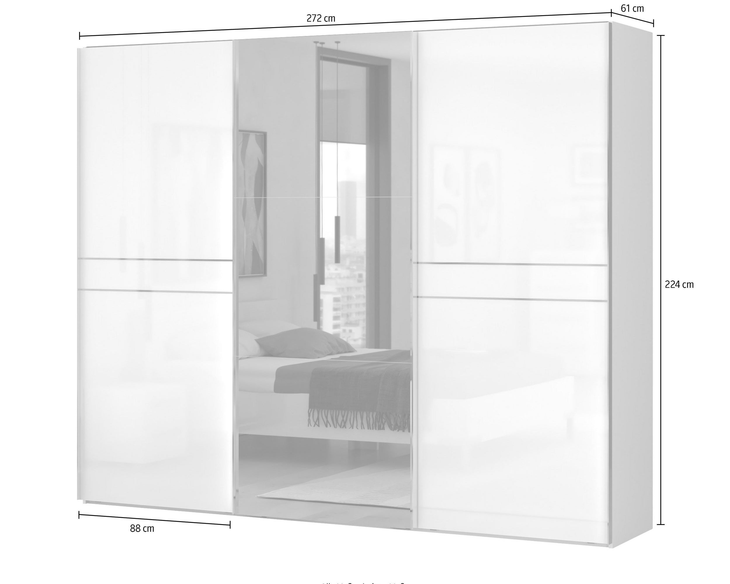 Dulap cu usi glisante Piano vopsit UV, lucios, cu functie de inchidere soft, 272 cm latime Arboteca