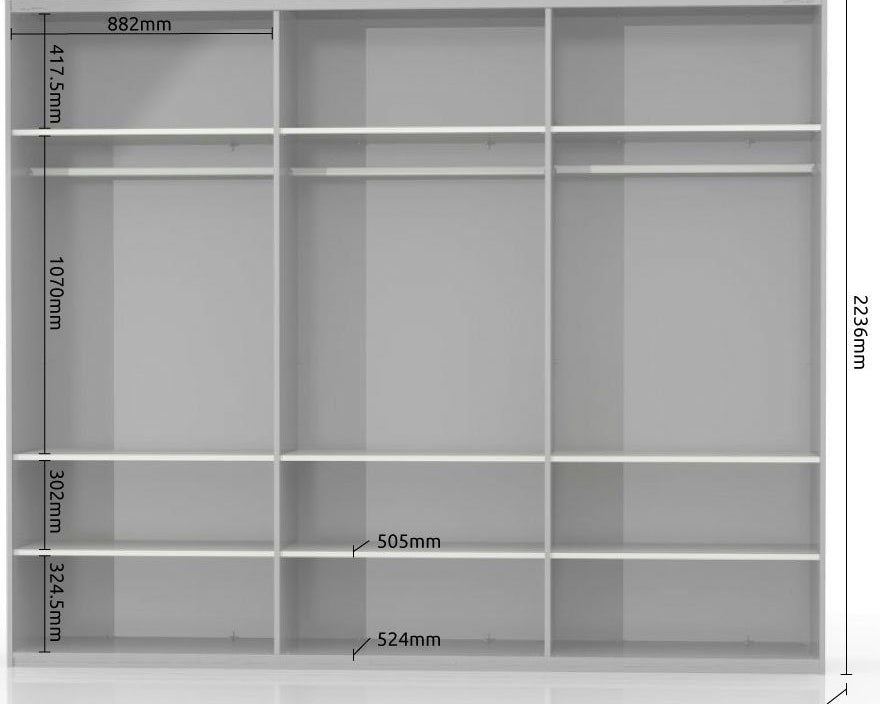 Dulap cu usi glisante Piano vopsit UV, lucios, cu functie de inchidere soft, 272 cm latime Arboteca