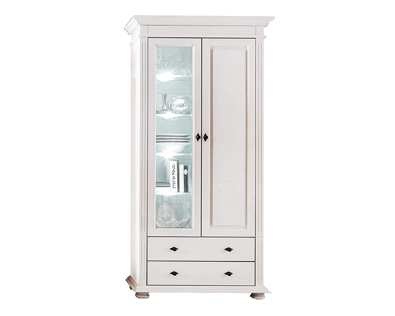 Set living lemn masiv Amelie, dulap cu vitrină, comodă și vitrină, alb Arboteca