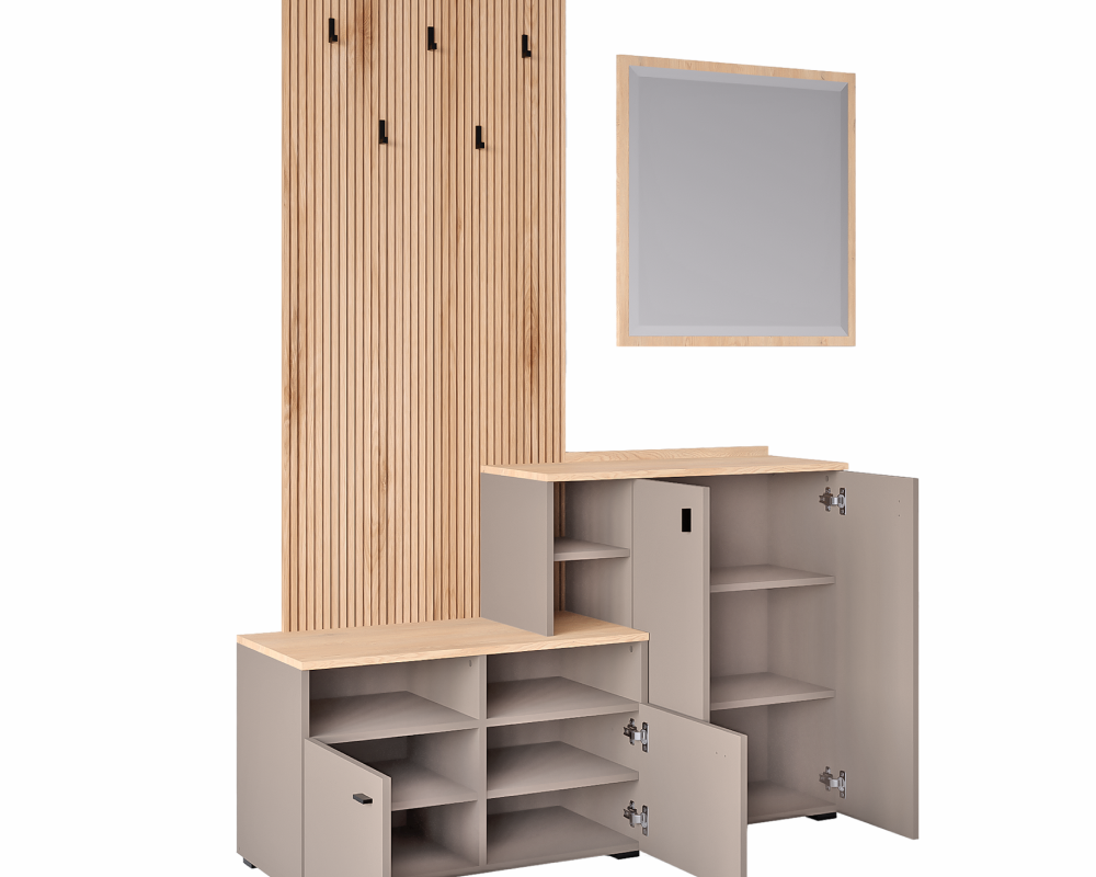 Set de hol, toffee/natural canella strata/cremona torro stejar, 138.5x41.2x204.7 cm Kondela