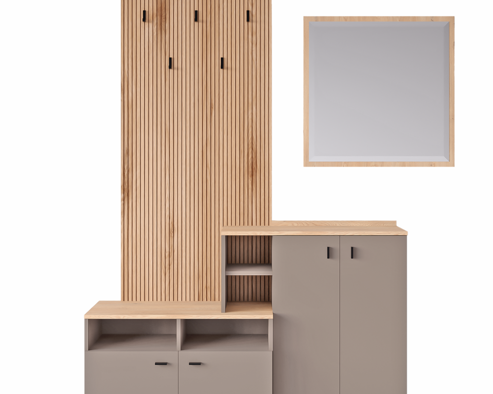 Set de hol, toffee/natural canella strata/cremona torro stejar, 138.5x41.2x204.7 cm Kondela