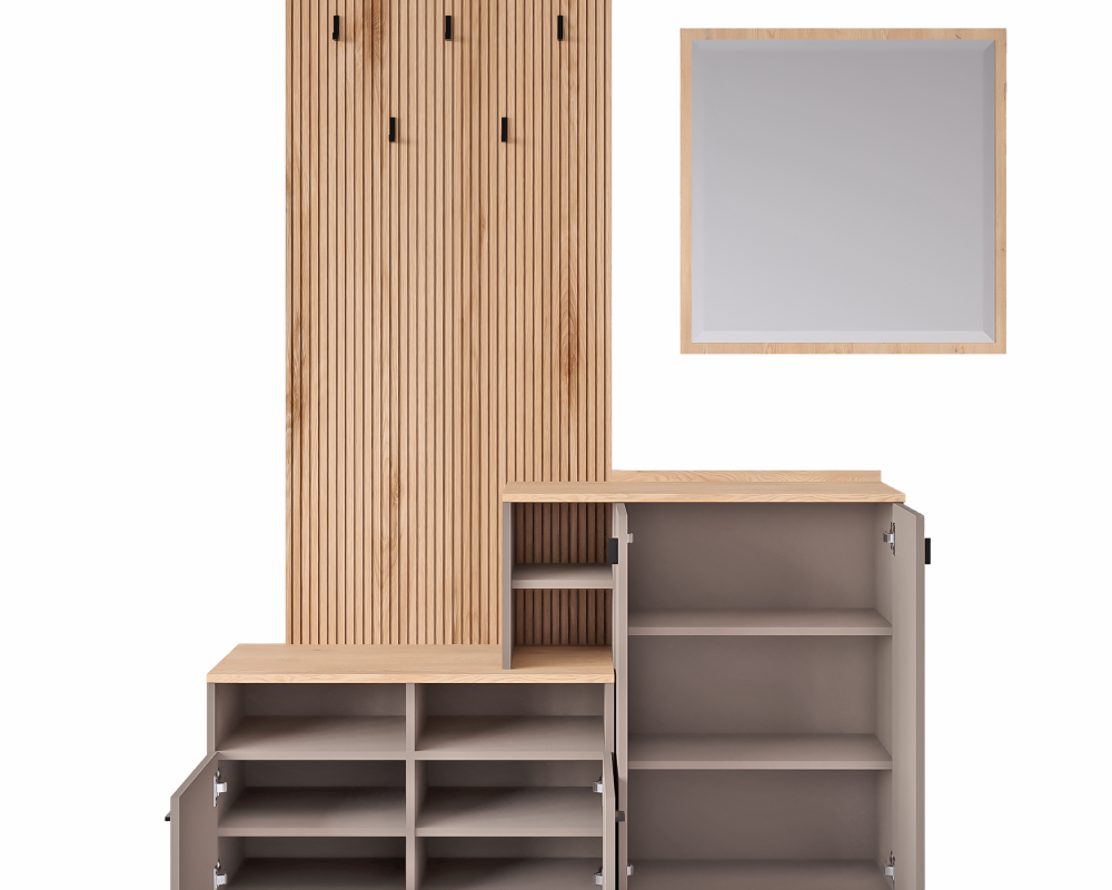 Set de hol, toffee/natural canella strata/cremona torro stejar, 138.5x41.2x204.7 cm Kondela
