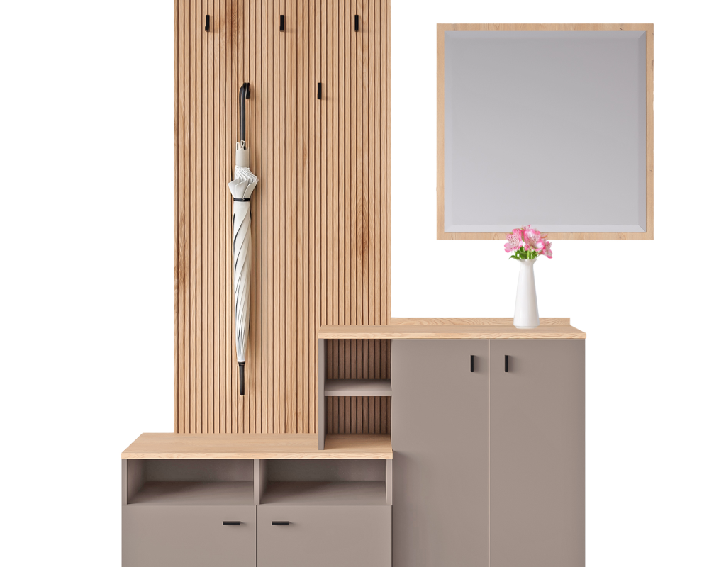 Set de hol, toffee/natural canella strata/cremona torro stejar, 138.5x41.2x204.7 cm Kondela
