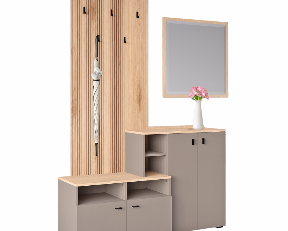 Set de hol, toffee/natural canella strata/cremona torro stejar, 138.5x41.2x204.7 cm Kondela