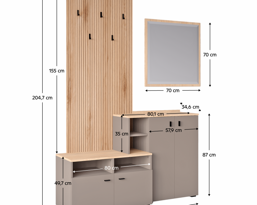 Set de hol, toffee/natural canella strata/cremona torro stejar, 138.5x41.2x204.7 cm Kondela