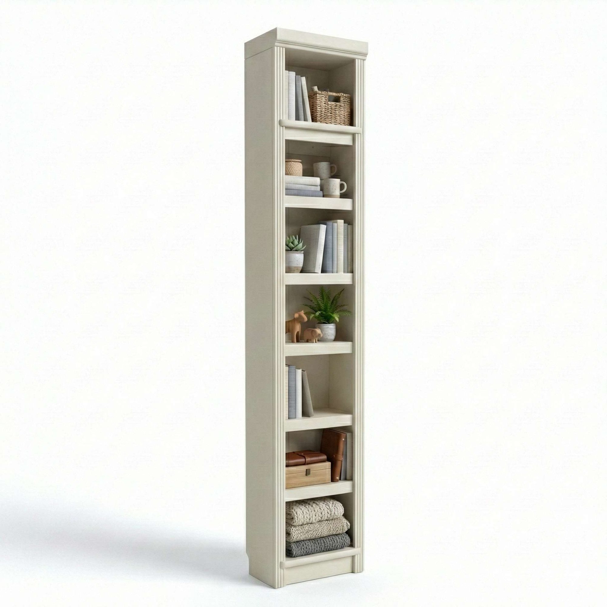 Bibliotecă Soeren din lemn masiv de pin, 7 rafturi, 40×29×220 cm – alb crem Arboteca